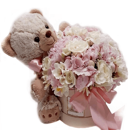 Imagen de Mi peluchita Descripcion: Arreglo de flores en caja con peluche