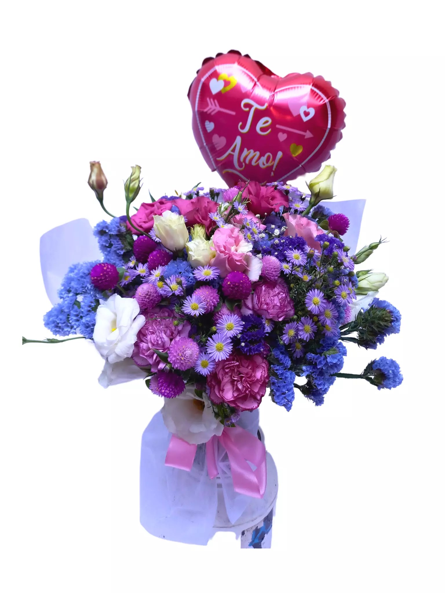 Imagen de Mi amor Descripcion: Ramo con flores violetas y globo corazon 