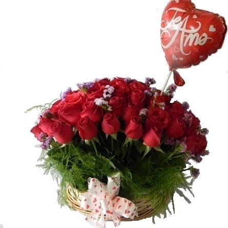 Imagen de Bodas de oro Descripcion: 50 rosas con canasta y globo